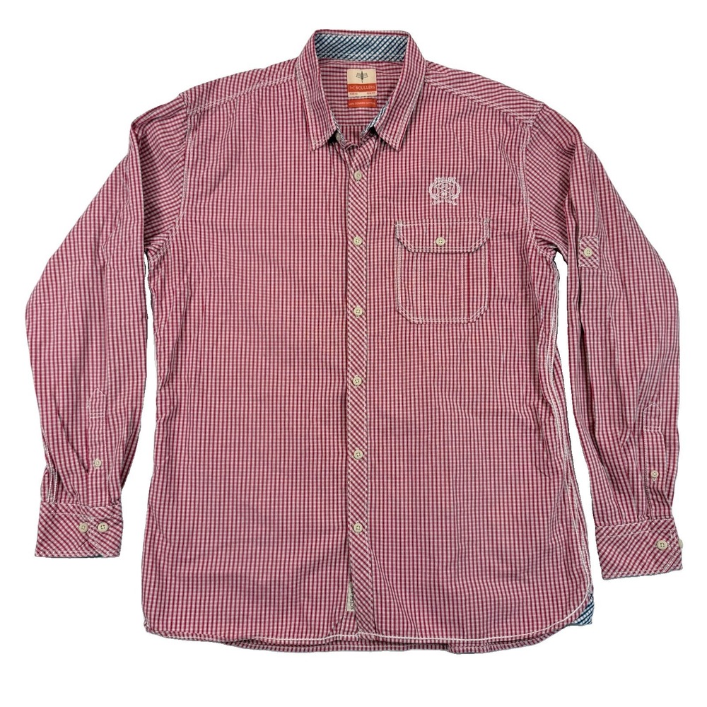 Scullers Mens Large 42 Slim Fit Red Check Shirt Indian Brand Cotton Office Work